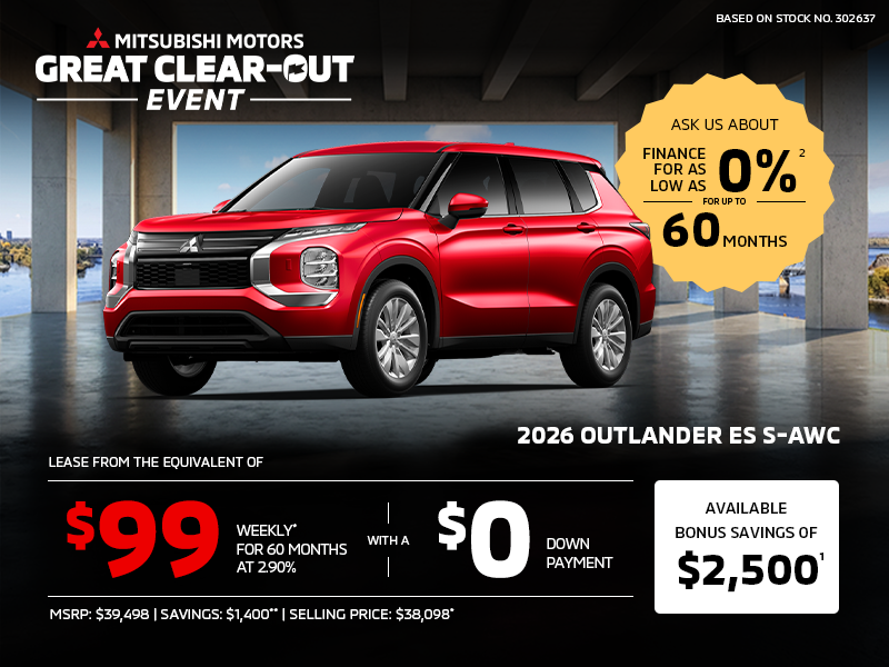 Lease a 2026 Mitsubishi Outlander ES S-AWC for as low as $99 weekly*