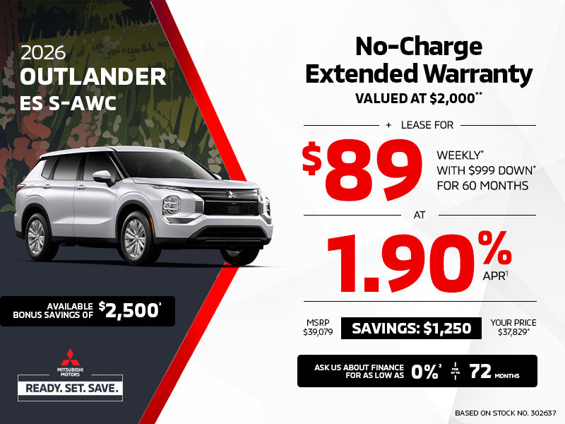 Lease a 2026 Mitsubishi Outlander ES S-AWC for as low as $89 weekly*