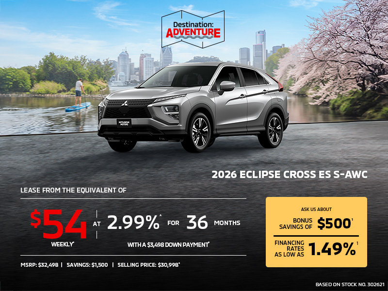 Lease a 2026 Mitsubishi Eclipse Cross ES S-AWC for as low as $54 weekly*