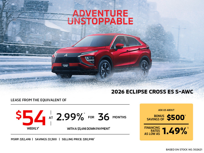 Lease a 2026 Mitsubishi Eclipse Cross ES S-AWC for as low as $54 weekly*