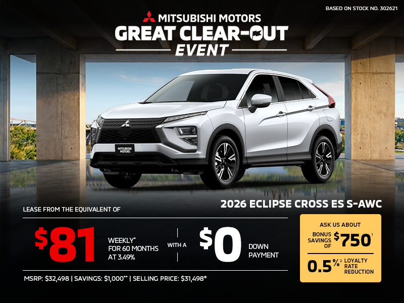 Lease a 2026 Mitsubishi Eclipse Cross ES S-AWC for as low as $81 weekly*