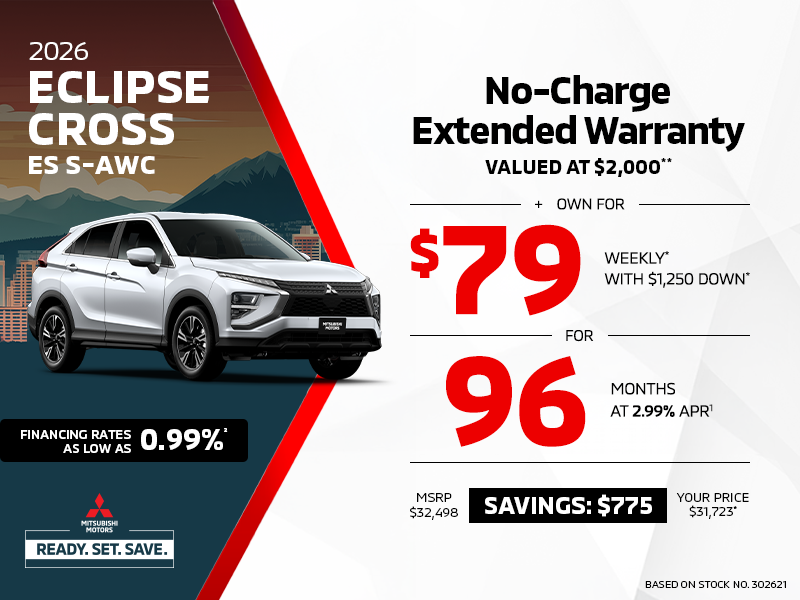 Own a 2026 Mitsubishi Eclipse Cross ES S-AWC for as low as $79 weekly*