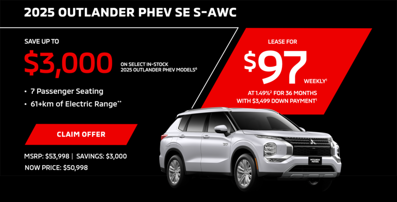 Lease a 2025 Mitsubishi Outlander PHEV SE S-AWC for as low as $97 weekly*
