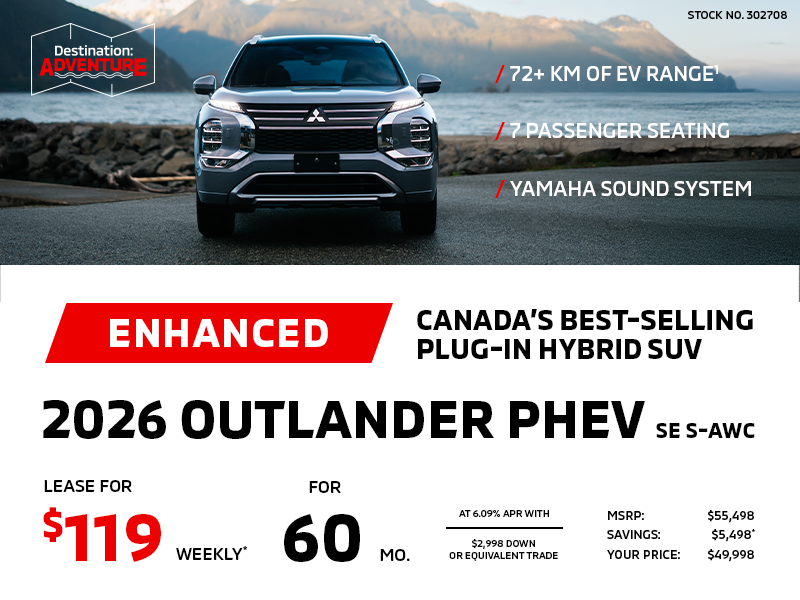 Lease a 2026 Mitsubishi Outlander PHEV SE S-AWC for as low as $119 weekly*