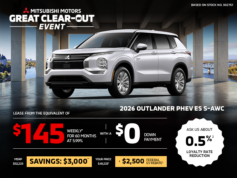 Lease a 2026 Mitsubishi Outlander PHEV ES S-AWC for as low as $145 weekly*