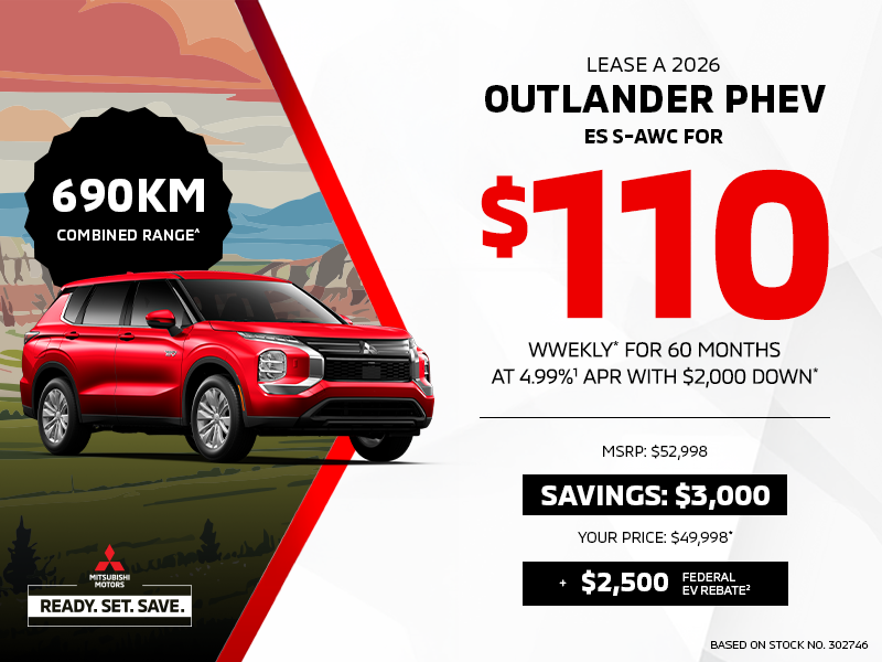 Lease a 2026 Mitsubishi Outlander PHEV ES S-AWC for as low as $110 weekly*
