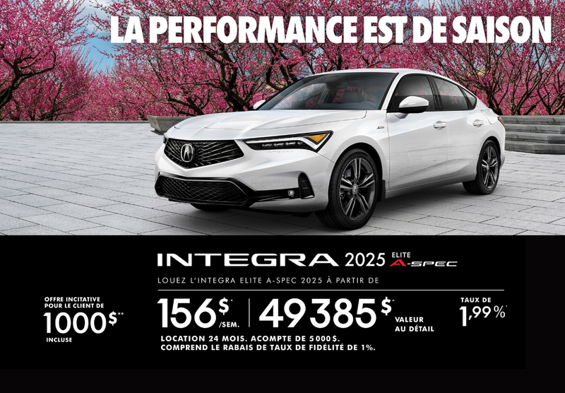 Offre exclusive de location sur l'Acura Integra 2025 A-SPEC!