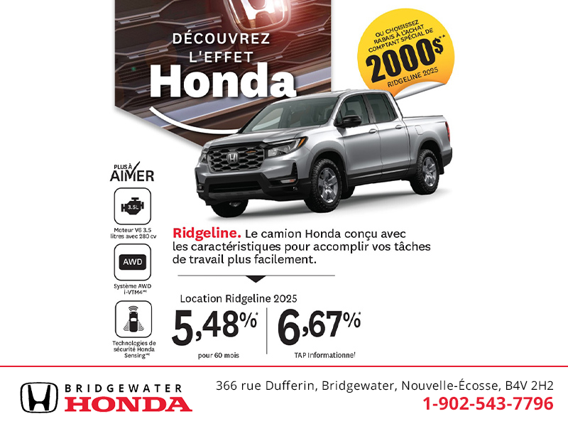 Obtenez le Honda Ridgeline 2025 !