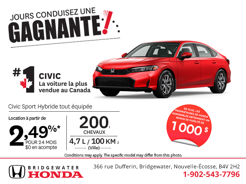 Obtenez la Honda Civic Sport Hybride 2026!