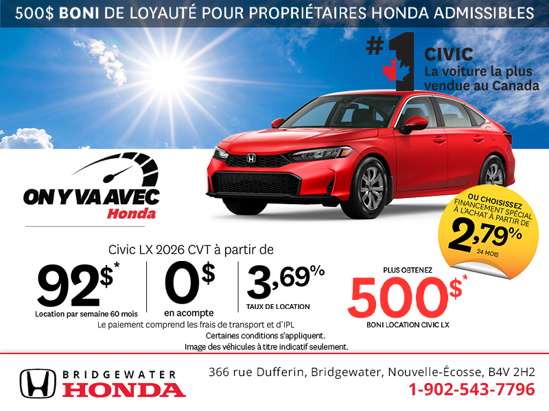 Obtenez la Honda Civic 2026!