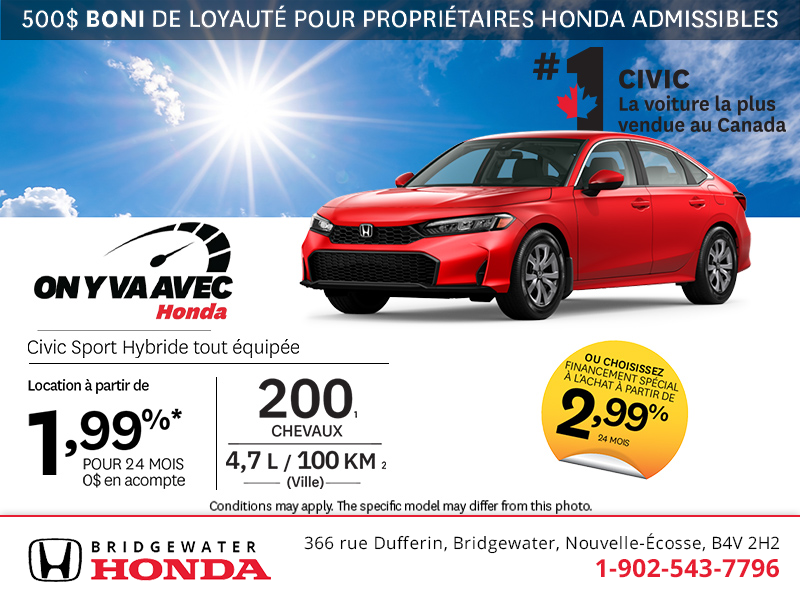 Obtenez la Honda Civic Sport Hybride 2026!