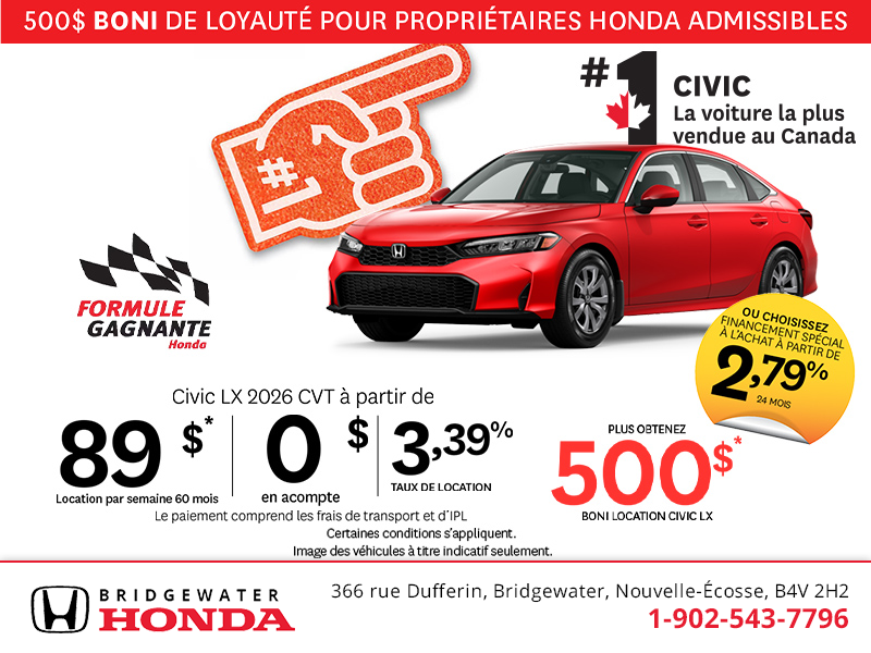 Obtenez la Honda Civic 2026!