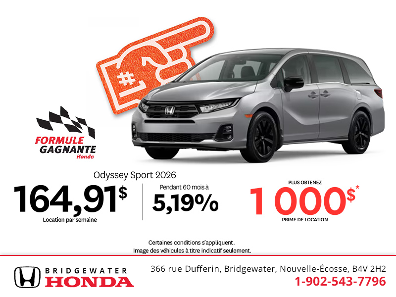 Obtenez la Honda Odyssey 2026 !
