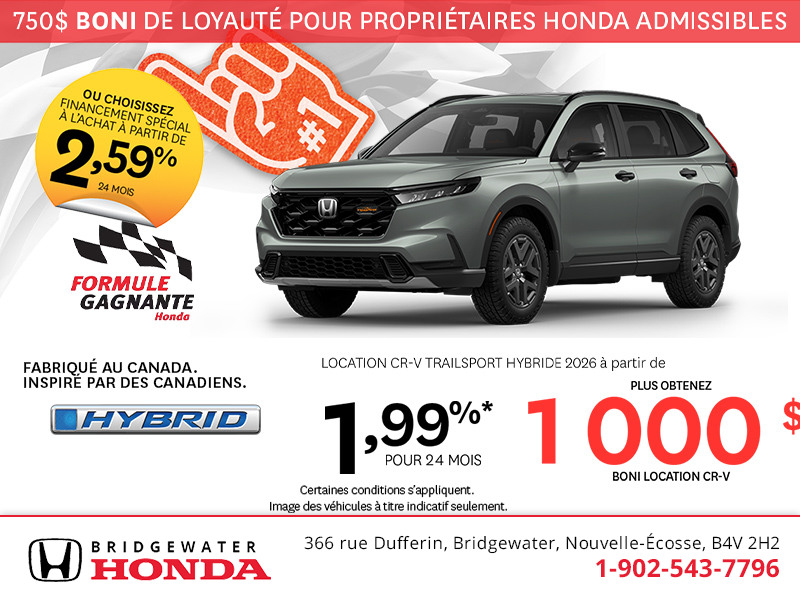 Obtenez la Honda CR-V Hybride 2026 !        