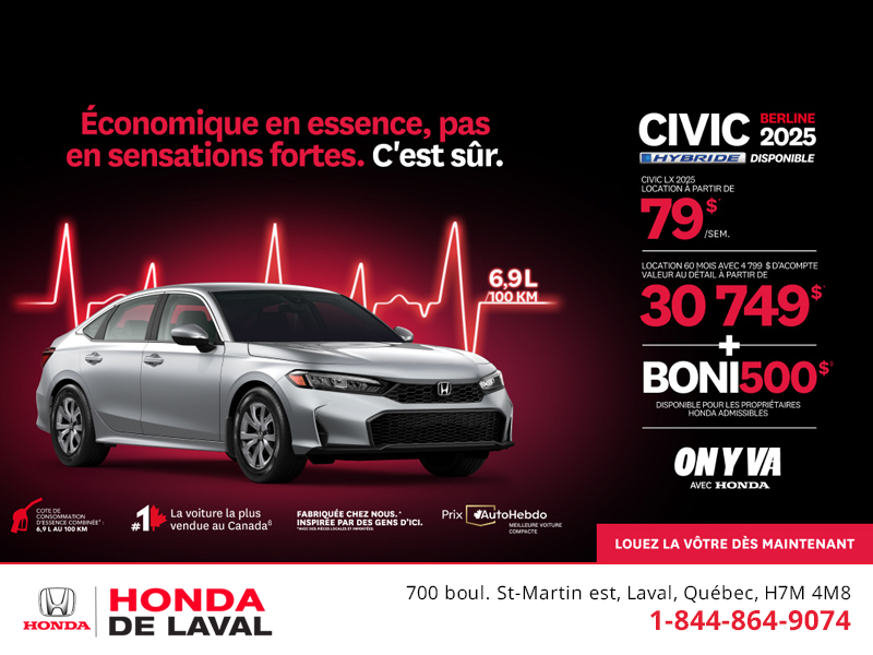 Obtenez le Honda Civic Sedan Hybride 2025 !