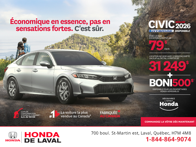 Obtenez le Honda Civic Sedan Hybride 2026 !