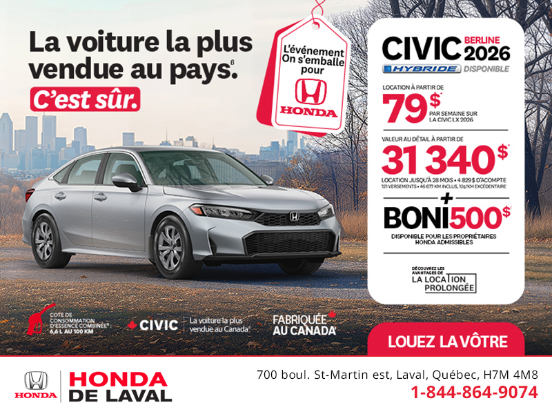 Obtenez le Honda Civic Sedan 2026 !