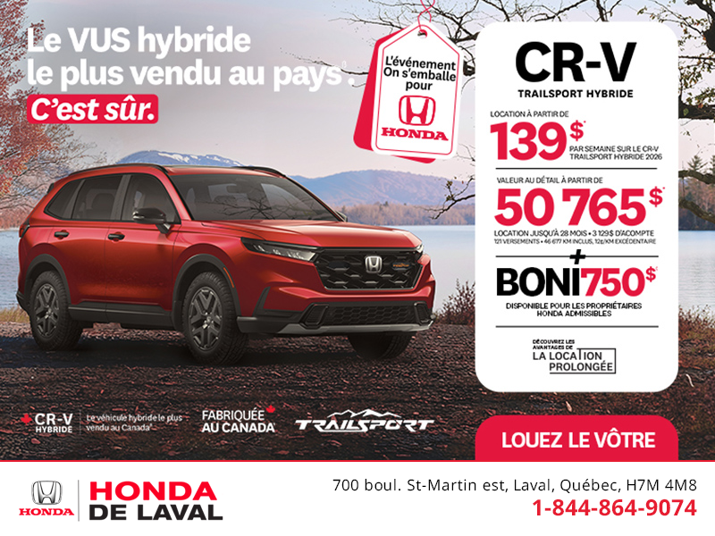 Obtenez le Honda CR-V Hybride 2026!