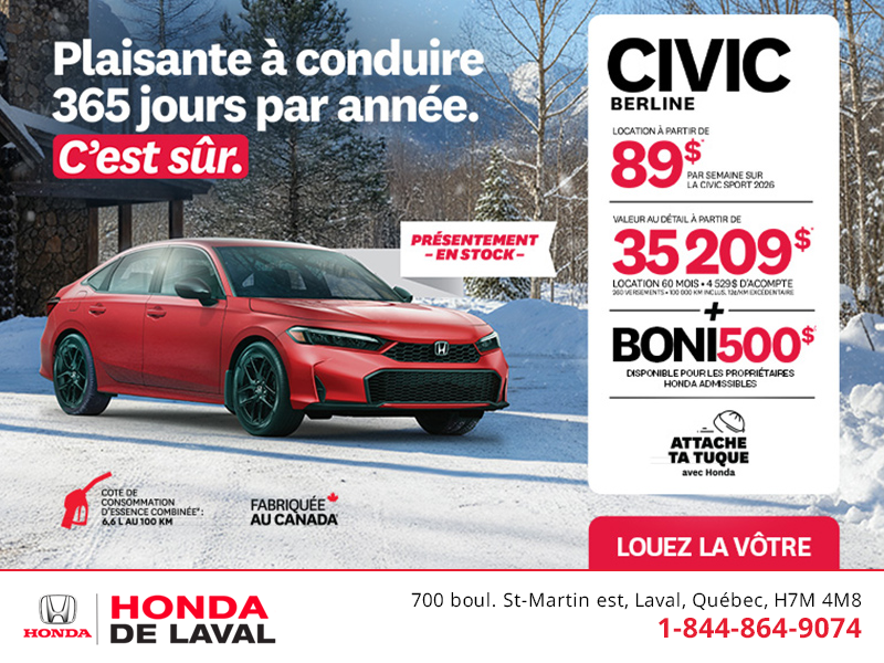 Obtenez le Honda Civic Berline 2026 !