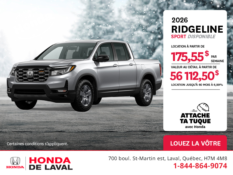 Obtenez le Honda Ridgeline 2026 !