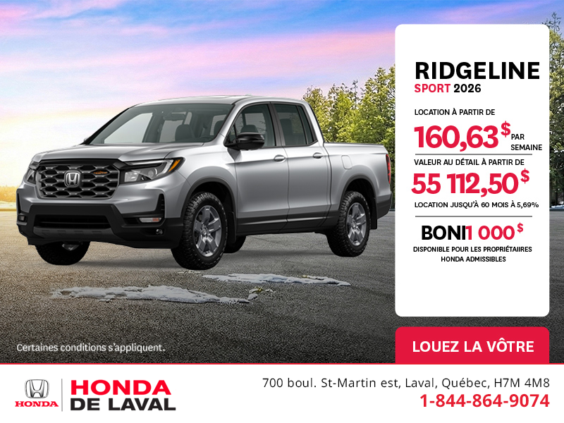 Obtenez le Honda Ridgeline 2026 !