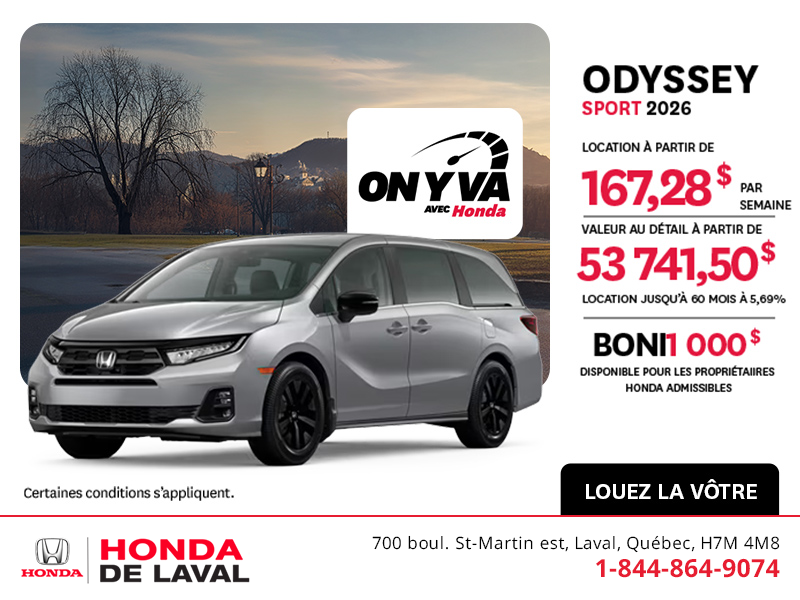 Obtenez la Honda Odyssey 2026 !