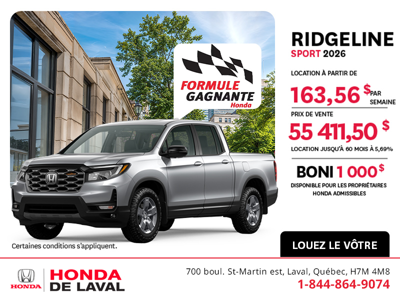 Obtenez la Honda Ridgeline 2026 !