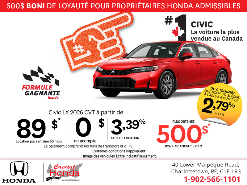 Obtenez la Honda Civic 2026!