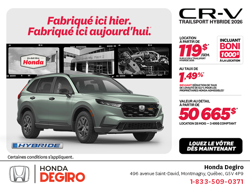 Obtenez la Honda CR-V Hybride 2026!