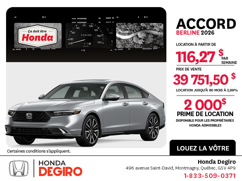 Obtenez la Honda Honda Accord 2026!