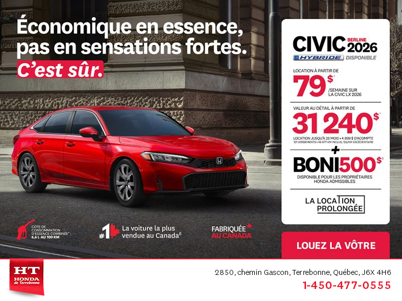 Obtenez le Honda Civic Sedan 2026 !