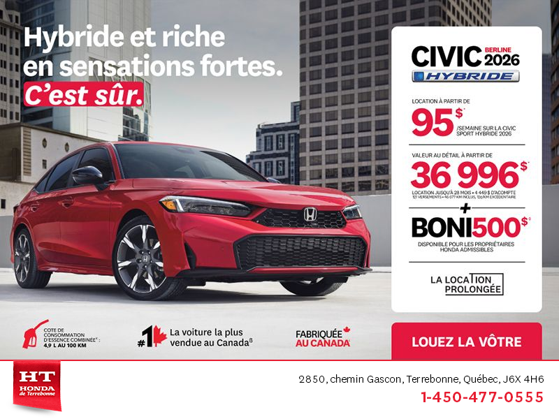 Obtenez le Honda Civic Sedan Hybride 2026 !