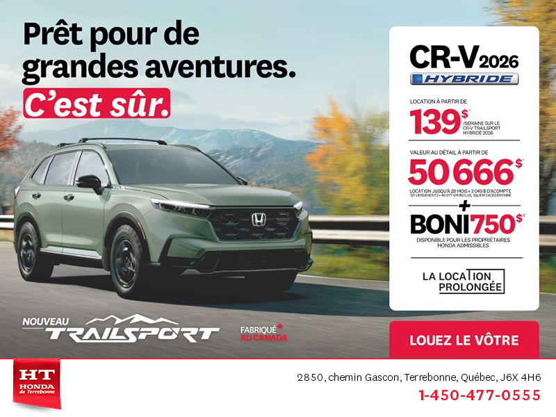 Obtenez le Honda CR-V Hybride 2026!