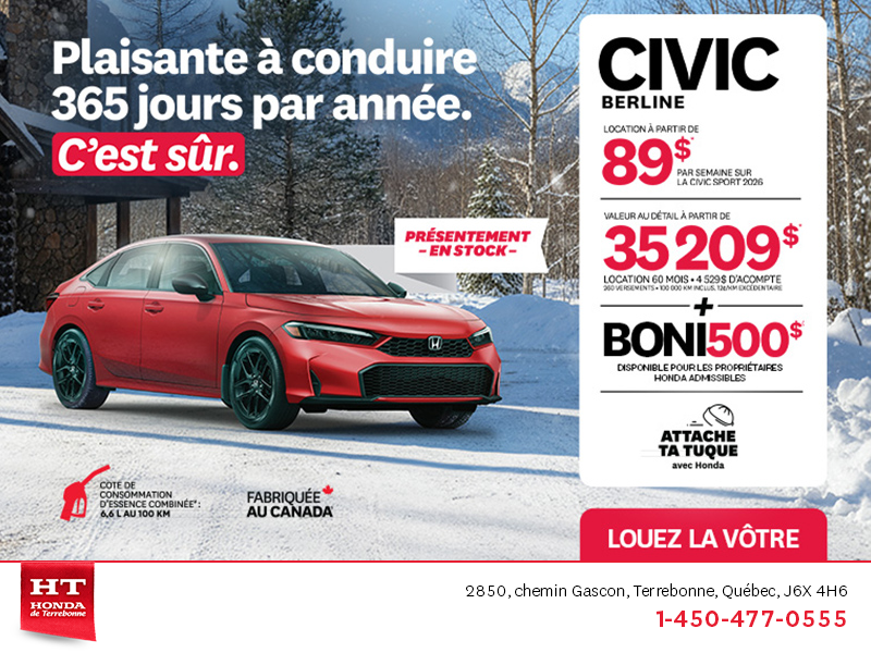 Obtenez le Honda Civic Berline 2026 !
