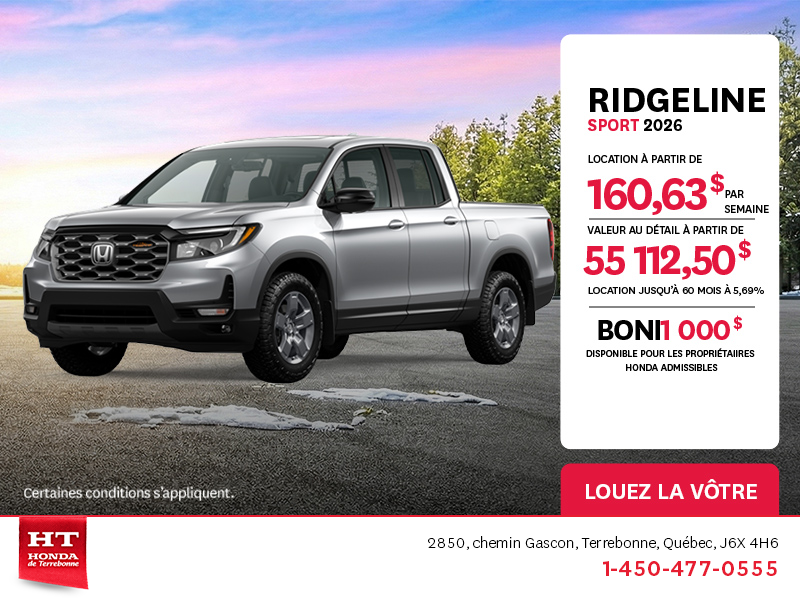 Obtenez le Honda Ridgeline 2026 !
