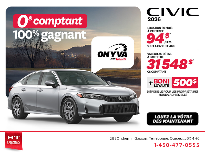 Obtenez la Honda Civic Berline 2026 !