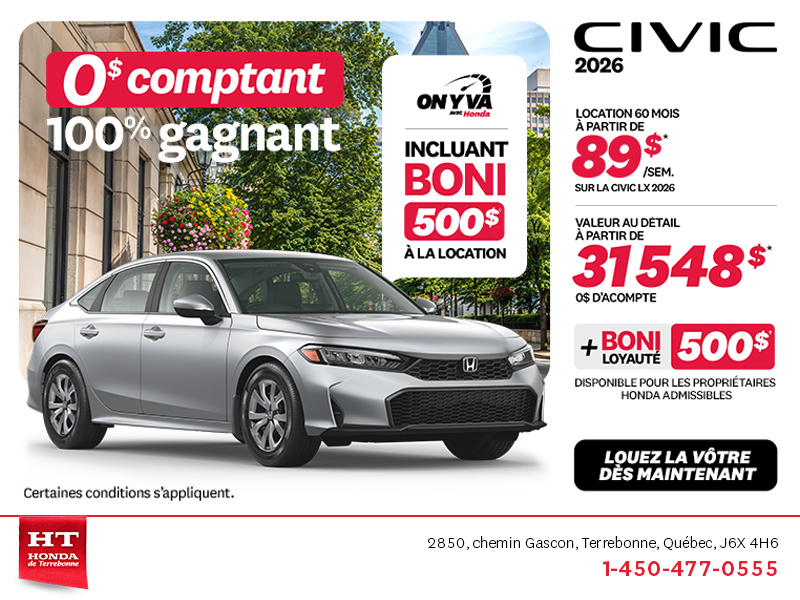 Obtenez la Honda Civic 2026 !