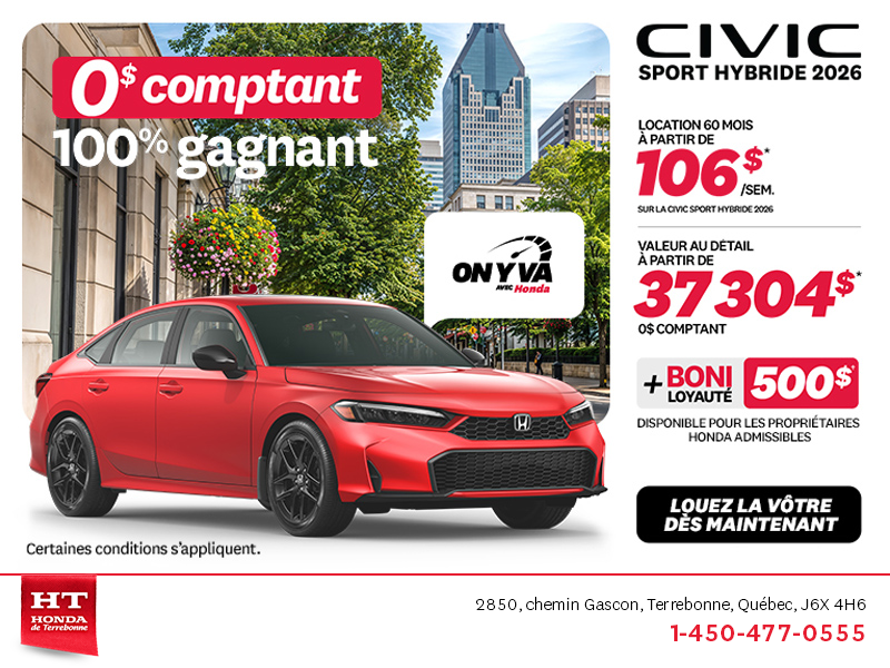 Obtenez la Honda Civic Berline Hybride 2026 !