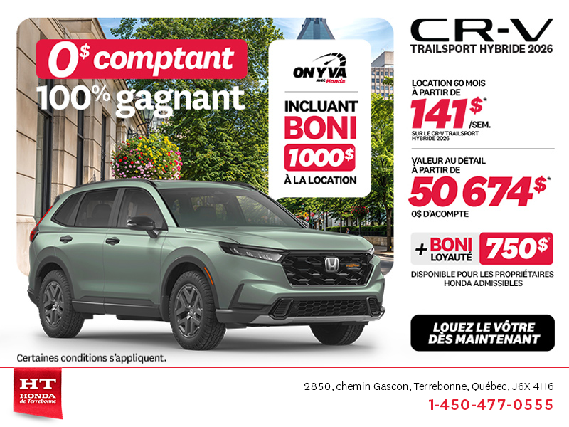 Obtenez la Honda CR-V Hybride 2026!