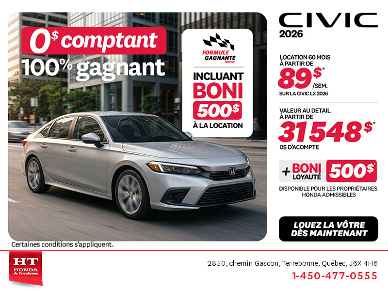 Obtenez la Honda Civic 2026 !