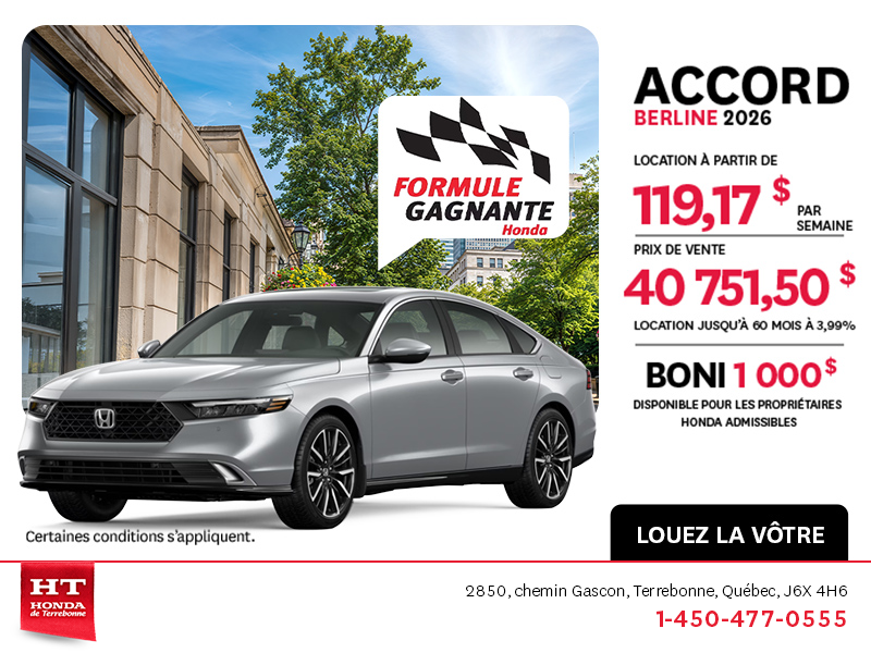 Obtenez la Honda Accord 2026 !