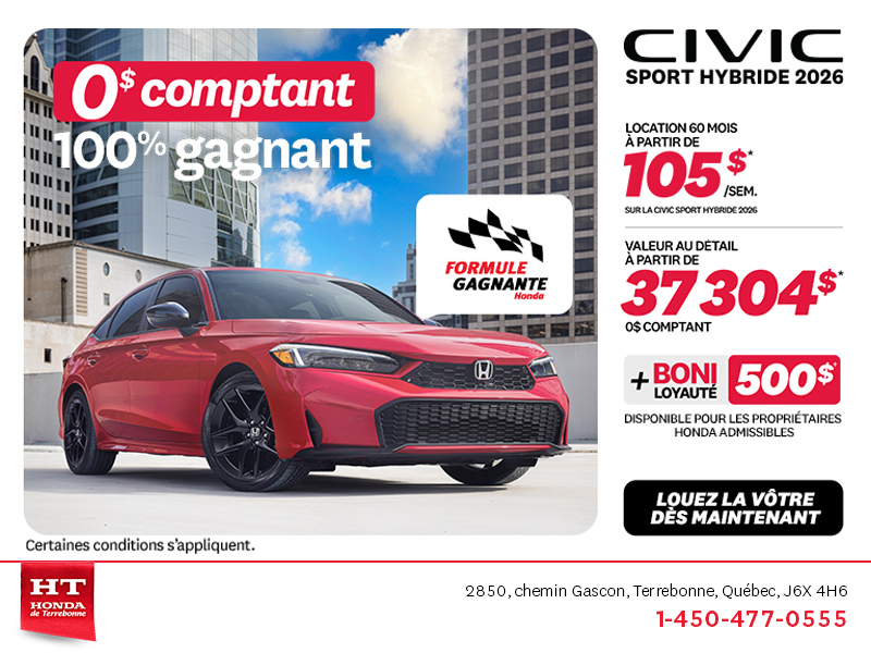 Obtenez la Honda Civic Berline Hybride 2026 !