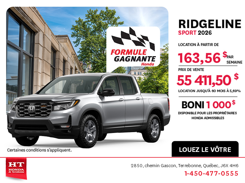 Obtenez la Honda Ridgeline 2026 !