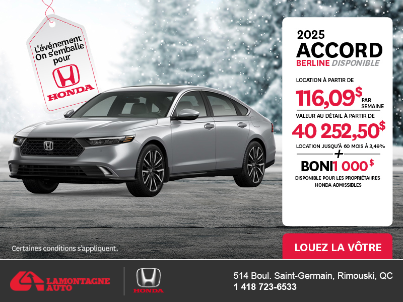 Obtenez la Honda Accord 2025 !