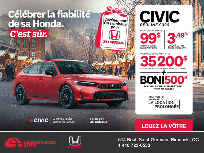 Obtenez le Honda Civic Sport 2026 !