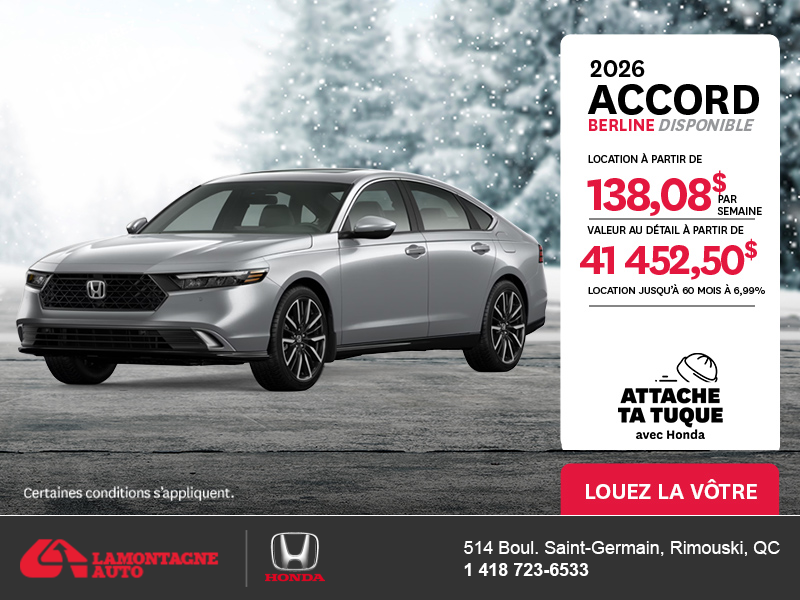 Obtenez la Honda Accord 2026 !