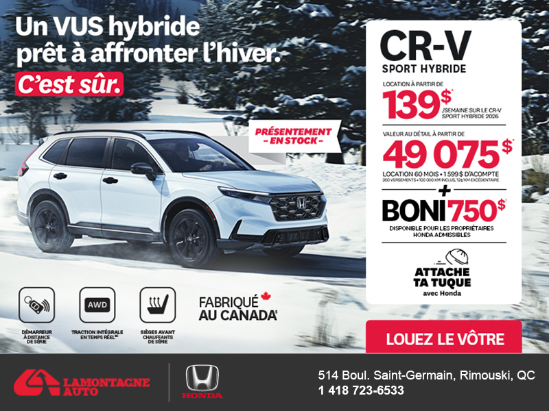 Obtenez le Honda CR-V Hybride 2026!