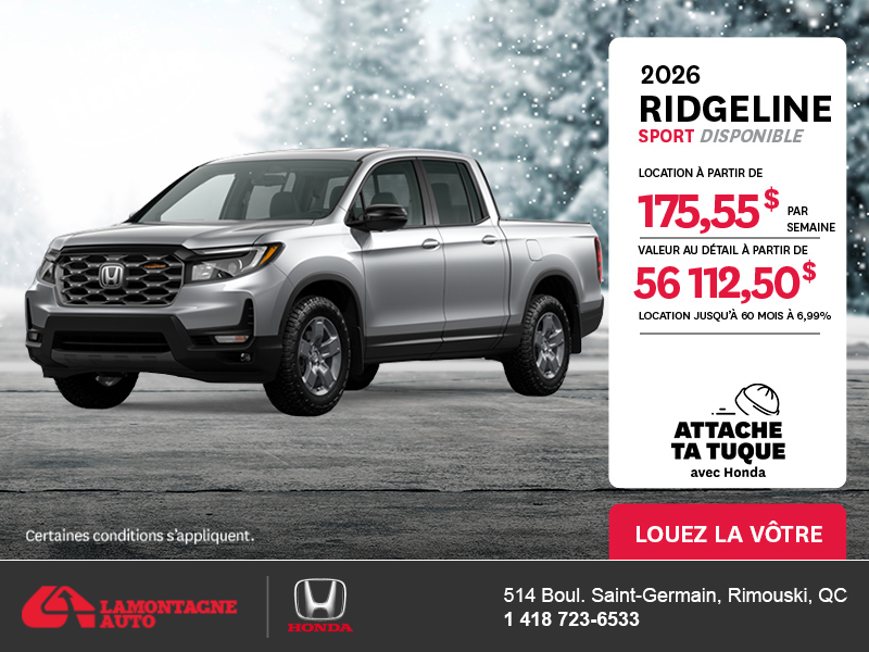 Obtenez le Honda Ridgeline 2026 !