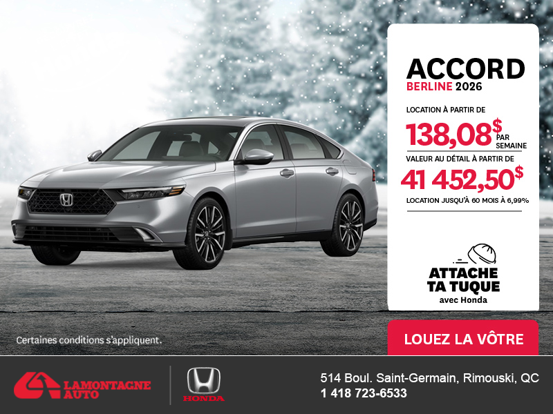 Obtenez la Honda Accord 2026 !