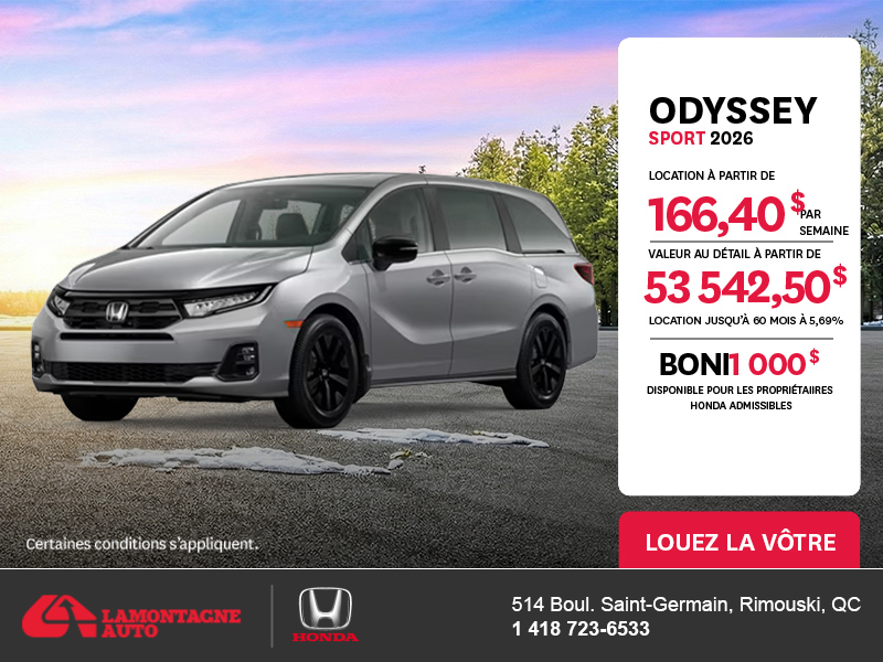 Obtenez le Honda Odyssey 2026 !